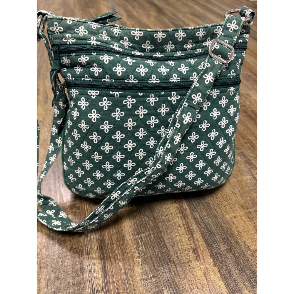 Vera Bradley Village Green White Quilted Crossbody Bag Triple Zip Hipster - Picture 16 of 16
